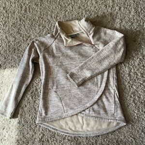 Athleta Cozy Karma Asym Pullover, oatmeal Heather - Medium
